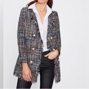 Fresh Twist Tweed Fringe Double-Breasted Jacket - Black Multi L